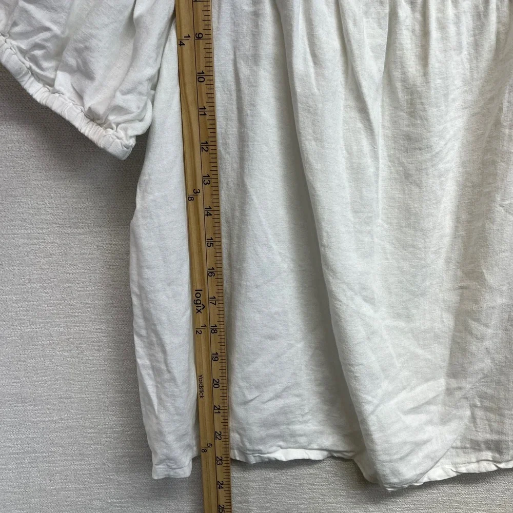 LOFT Outlet White Smocked Square Neck Puff‎ Sleeve Linen Blend Top Size L READ